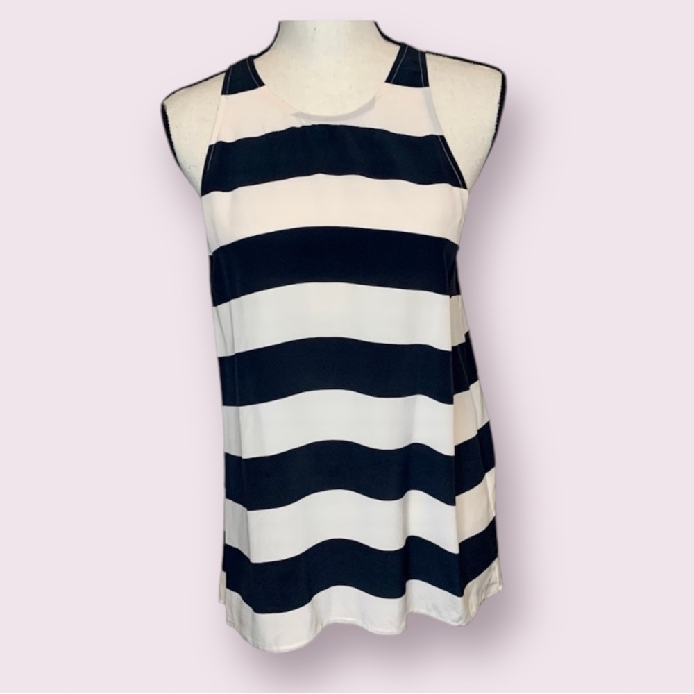 Joie 100% Silk Tank Top Shell Black & White Stripes Size Small